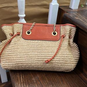 Annabele ingale name brand orange leather and straw raffia purse high quality